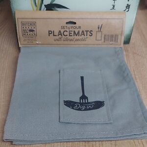 Gray Placemats with Utensil Pocket